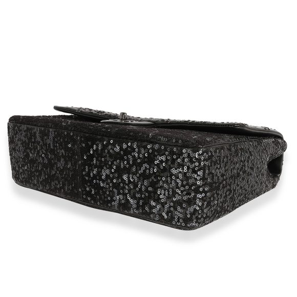 Chanel Black Sequin Lambskin Moonlight On Water Jumbo Single Flap Bag - Picture 5 of 7